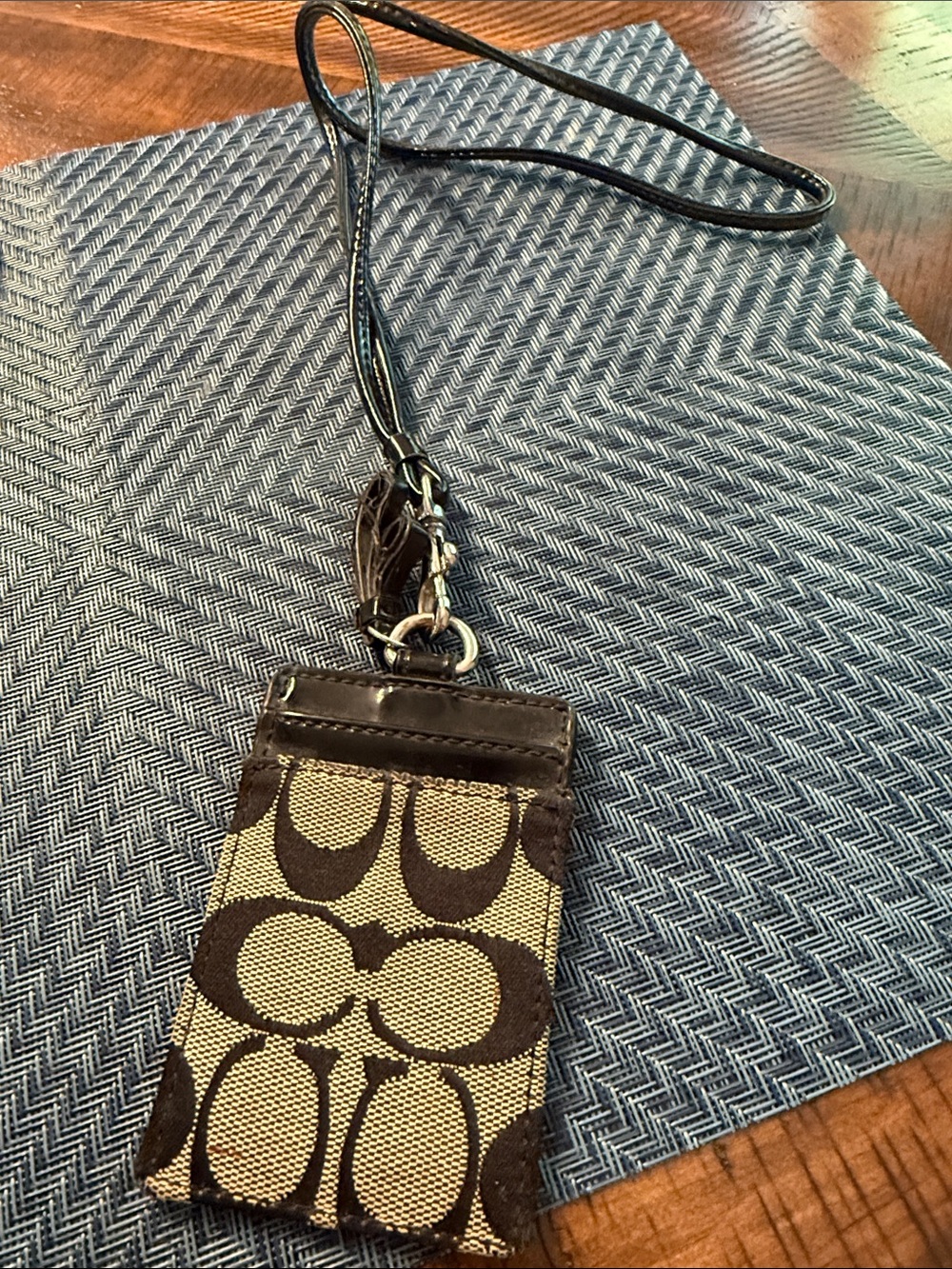 Coach Khaki and Dark Brown Signature Lanyard Card Case